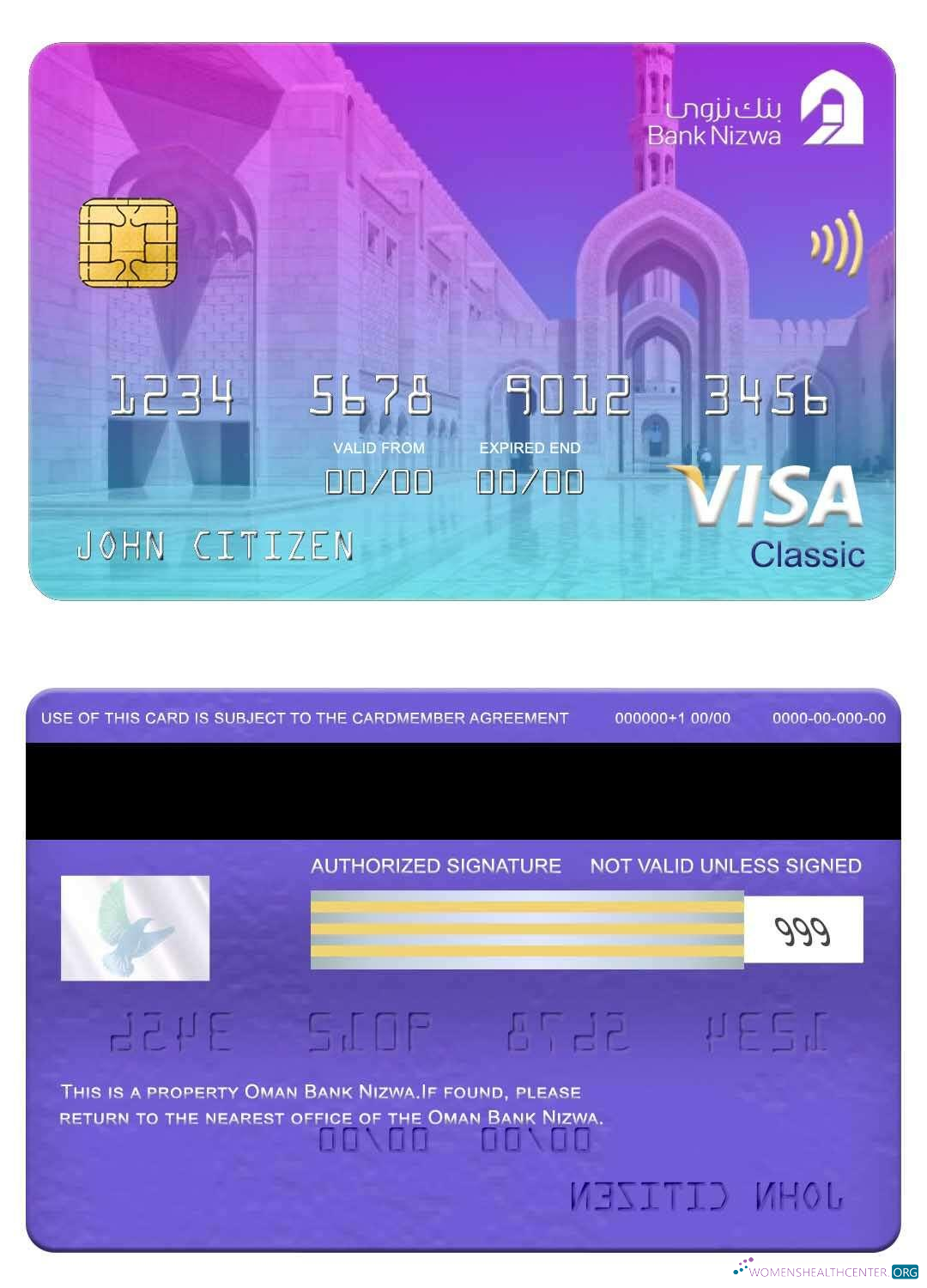 Download Oman Bank Nizwa visa classic card Photoshop template